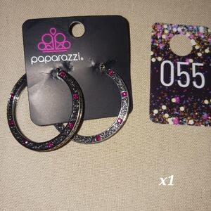 Paparazzi Silver Hoops with Pink Accents